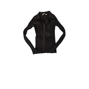 ASTR The Label Black Ribbed Button Up Long Sleeve Fitted Knit Top Size M